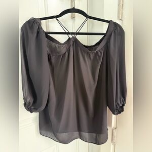 1. State Black Off-Shoulder Puff Sleeve Top with Strappy Back